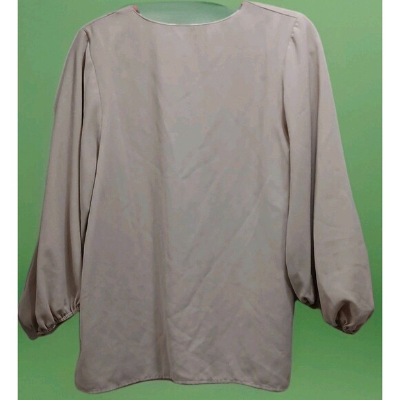 Qearal Blouse Women’s S Neutral Tan V-Neck Long Sleeve Balloon Oversized Top - Picture 2 of 6